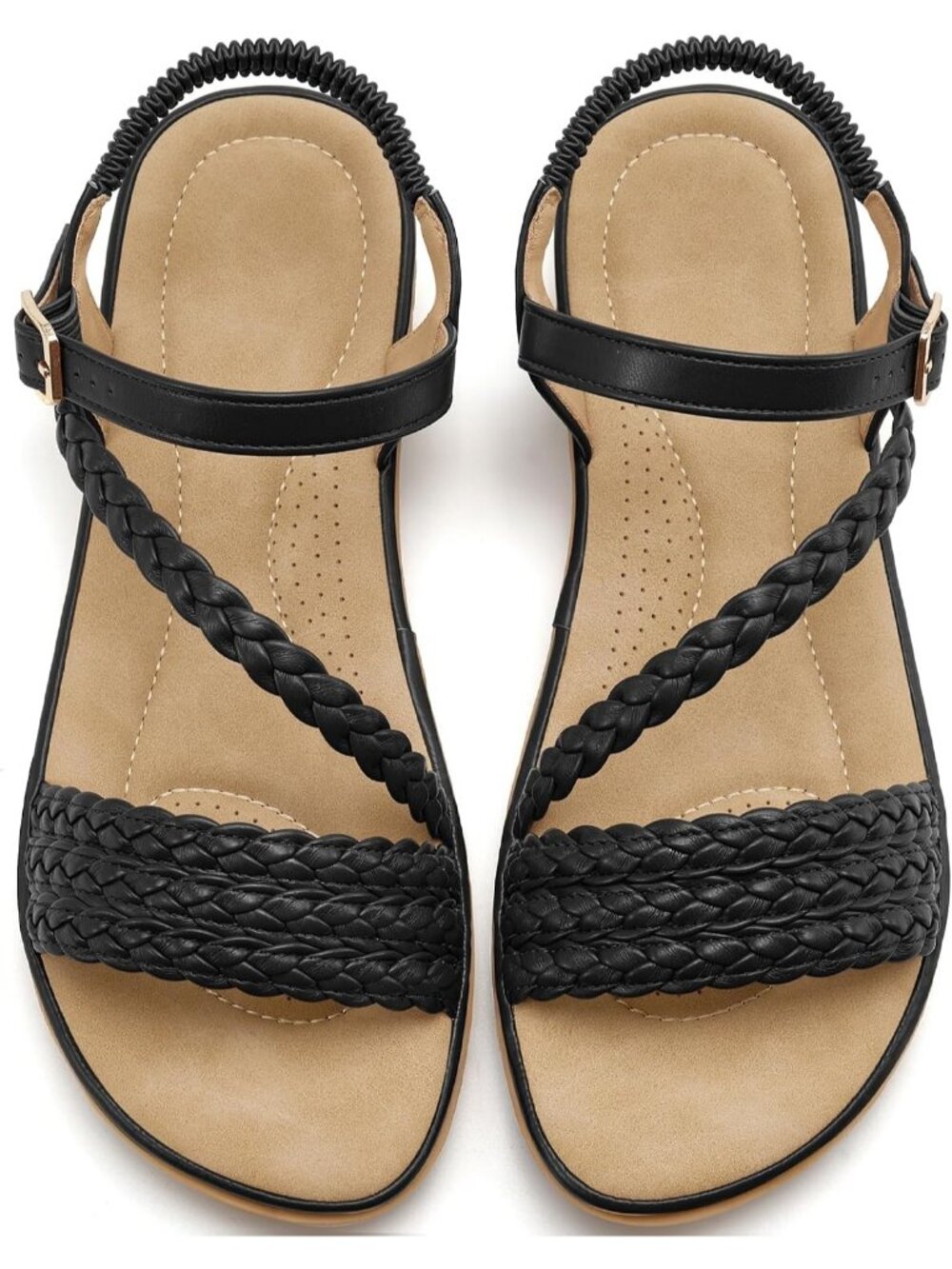 Women's Black Summer Comfortable Strappy Flats Casual Walking Beach Sandals